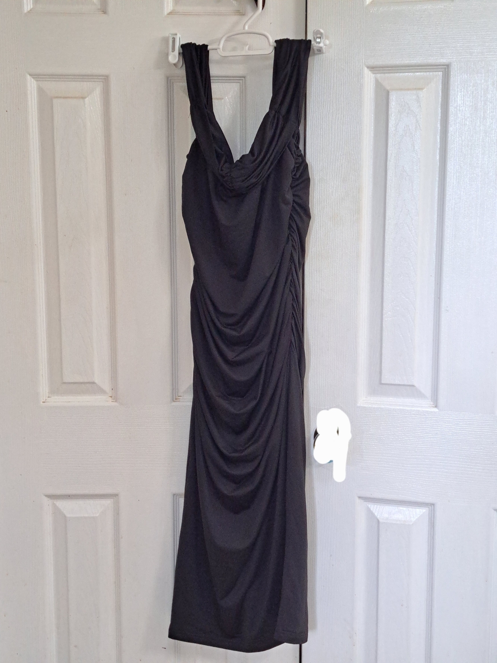 Black Draped And Rushed Off Shoulder Sleeveless Women’s Dress